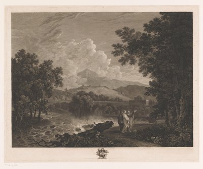彼の別荘の近くの川のほとりにあるシセロのいる風景 作： William Woollett
