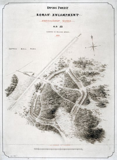 エセックスのエッピング フォレストにあるローマの野営地、1876 年 作： William d
