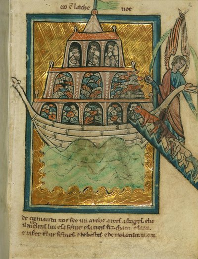 動物はノアの箱舟に入る、c.1250（羊皮紙にインクとペンキを塗る） 作： William de Brailes