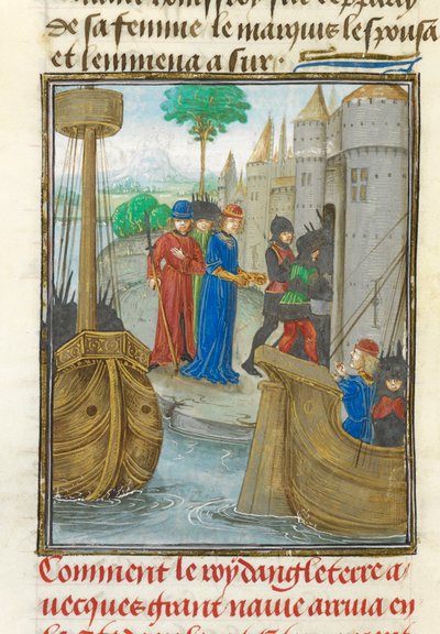 リチャード1世がシチリア島に上陸、「Historia rerum in partibus transmarinis gestarum...」のイラスト、1479-80年頃（ベラム） 作： William of Tyre (c.1130 86) (after)