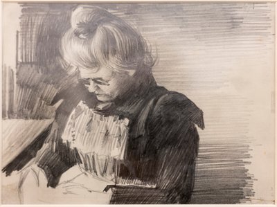 裁縫をする女性 (Femme cousant) (紙に鉛筆) 作： William van Strydonck