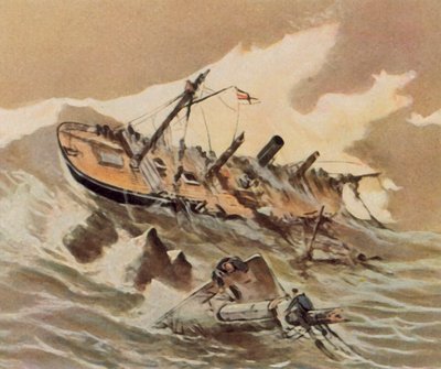 砲艦「イルティス」の沈没（エンハンスト・カラーリトグラフ） 作： Willy Stower