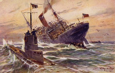 ドイツの U ボートによるイギリスの商船の破壊、第一次世界大戦 作： Willy Stöwer