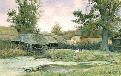 アヒル池とアヒルのいるファームヤード 作： Wilmot R.W.S. Pilsbury
