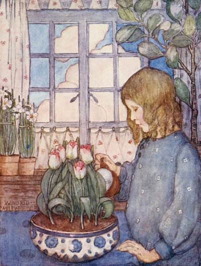 ガーデニングの絵本：春のルームガーデン（カラーリトグラフ） 作： Winifred Cayley Robinson