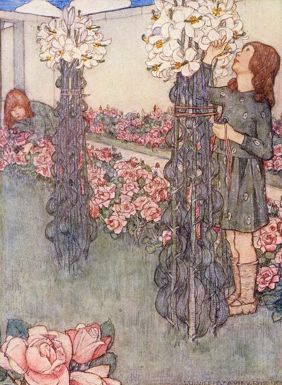 ガーデニングの子供向け本：ユリとバラ（カラーリトグラフ） 作： Winifred Cayley Robinson