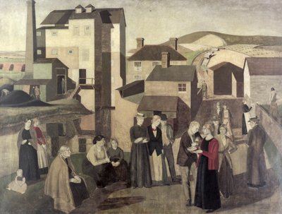 ミルハンズが会話する村の通りのシーン 作： Winifred Knights