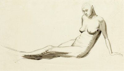着席ヌード、1919年頃（ペンと鉛筆の上にウォッシュ） 作： Winifred Knights