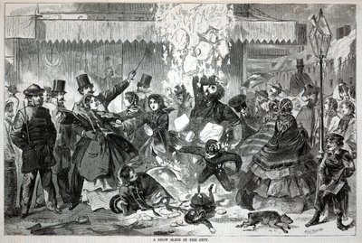 1860年1月14日付『ハーパーズ・ウィークリー』誌より「市街地の雪の滑り台 作： Winslow Homer