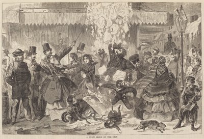 1860年に出版された「都会の雪滑り」。 作： Winslow Homer