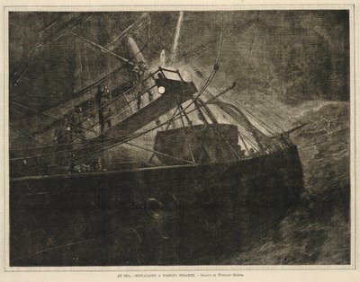 海にて--通過する汽船に合図を送る（1871年4月8日、毎週土曜日より 作： Winslow Homer