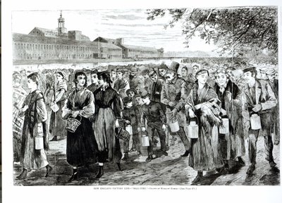 「ベルタイム」、ニューイングランドの工場生活、「ハーパーズウィークリー」 作： Winslow Homer