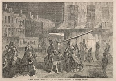 ボストンイブニングストリートシーン、コートオブコーナーとブラトルストリート、1857年。 作： Winslow Homer