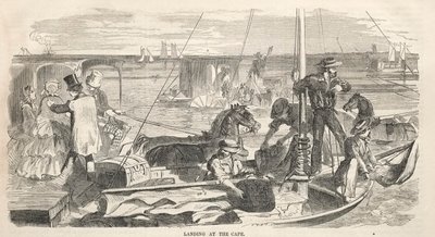 キャンプミーティングのスケッチ  岬への上陸 作： Winslow Homer