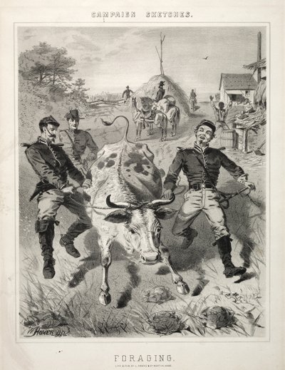 キャンペーンスケッチ：採餌、1863年。 作： Winslow Homer