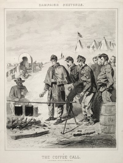 キャンペーンスケッチ：コーヒーコール、1863年。 作： Winslow Homer