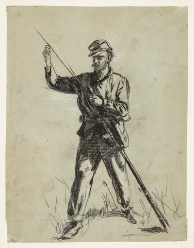 ライフルを装填する騎兵兵士 作： Winslow Homer
