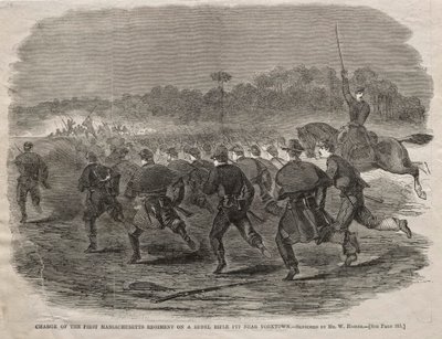 1862年、ヨークタウン近くの反乱ライフルピットに最初のマサチューセッツ連隊が配備された。 作： Winslow Homer