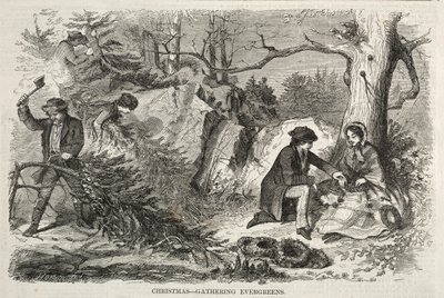 クリスマス-エバーグリーンの集まり、1858年。 作： Winslow Homer