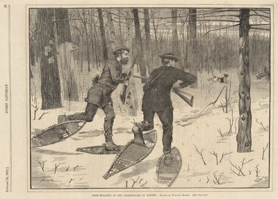 1871 年 1 月 21 日、毎週土曜日の冬のアディロンダックでの鹿のストーカー 作： Winslow Homer