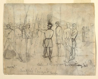 ドローイング
ドローイング、ウィリアム・ドワイト・ジュニア大佐。連隊を視察中（1862年 作： Winslow Homer