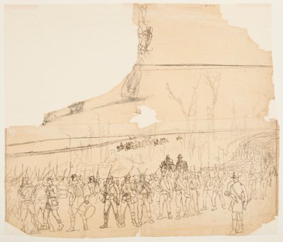 1862年、行進中の歩兵隊列の図面 作： Winslow Homer