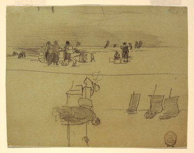 素描《籠を運ぶ女たちのいる浜辺の情景》イギリス、カラーコート、1881-82年 作： ウィンスロー・ホーマー