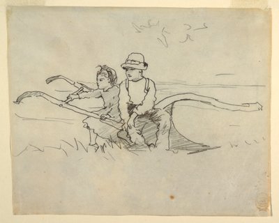 デッサン、鋤に座る少年少女、1879年 作： Winslow Homer