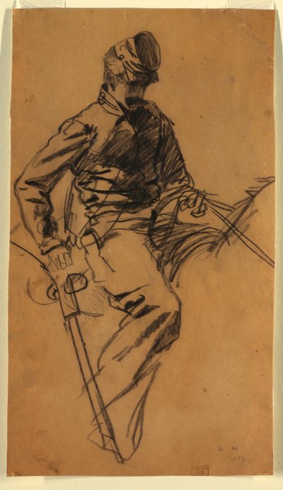 素描、馬に乗った騎兵隊兵士、1863年 作： Winslow Homer