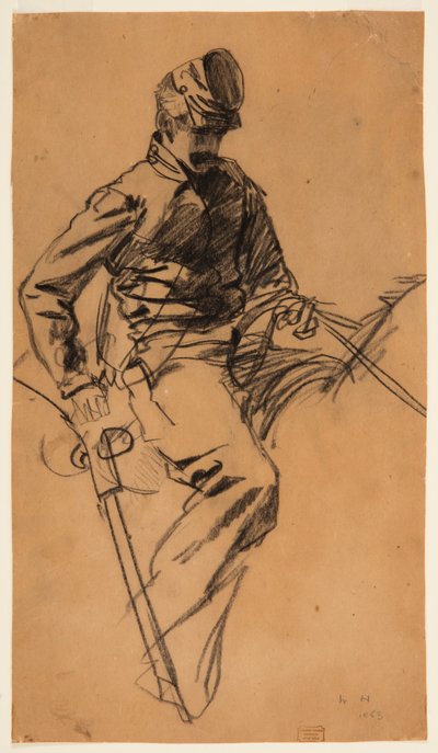 素描、馬に乗った騎兵隊兵士、1863年 作： Winslow Homer