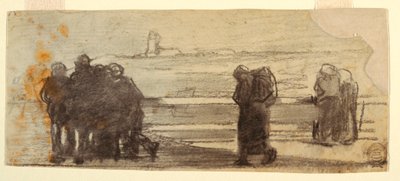 素描《湾を見渡す人物と小舟》カラーコーツ、イギリス、1881-82年 作： Winslow Homer