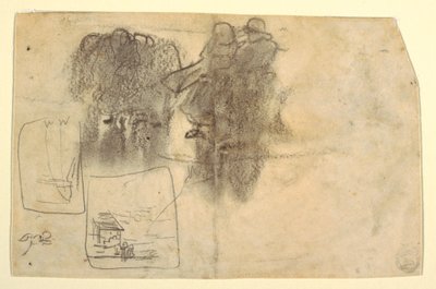 ドローイング、建物の李の中の人物とその向こうの海、カラーコーツ、イギリス、1881年 作： ウィンスロー・ホーマー