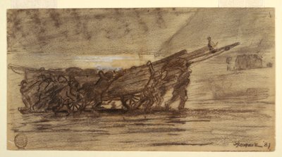 デッサン、ボートに乗り込む漁師たち、カラーコーツ、イギリス、1881年 作： Winslow Homer