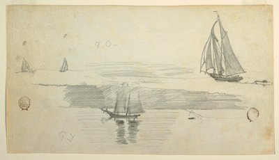 素描、4隻のスクーナー、おそらく1880年 作： ウィンスロー・ホーマー