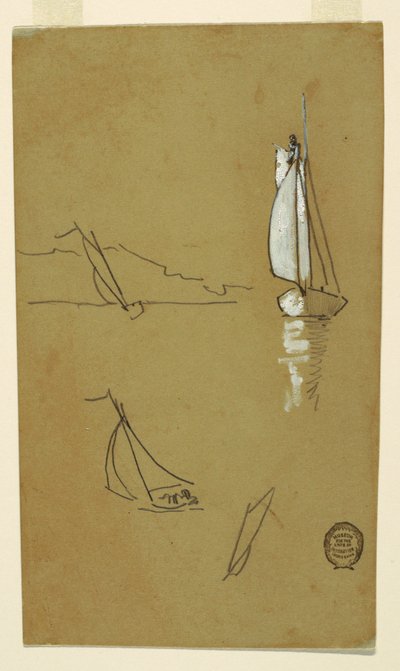 素描、4つのスループのスケッチ、1880年 作： Winslow Homer