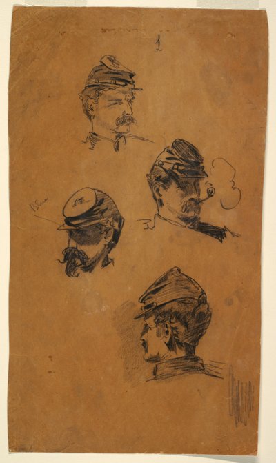 素描、兵士の4つの習作、1863年頃 作： Winslow Homer
