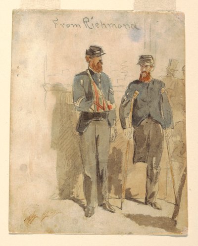 デッサン「リッチモンドより」、負傷した2人の兵士、1862年 作： ウィンスロー・ホーマー
