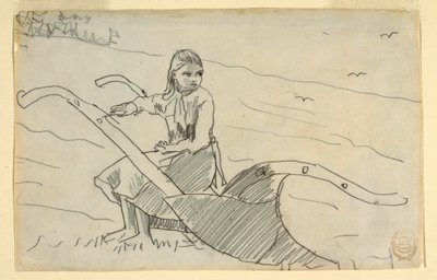 デッサン、鋤に座る少女、1879年 作： Winslow Homer