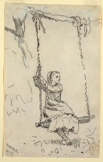 素描《ブランコの少女》1879年 作： Winslow Homer