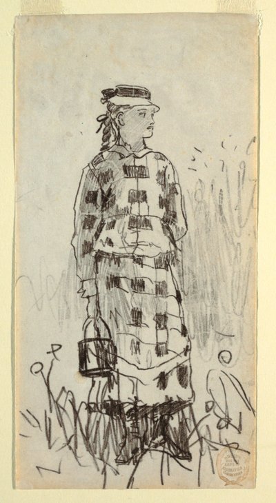 素描《ランチペールを持つ少女》1879年 作： Winslow Homer