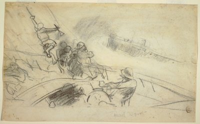 ドローイング、ハード・ア・ポート、1885-90年 作： Winslow Homer