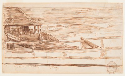 デッサン《浜辺のドリーと手すりの家》カラーコーツ、イギリス、1881年 作： Winslow Homer