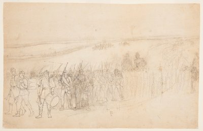 行進する歩兵隊列の図面、1862年頃 作： Winslow Homer