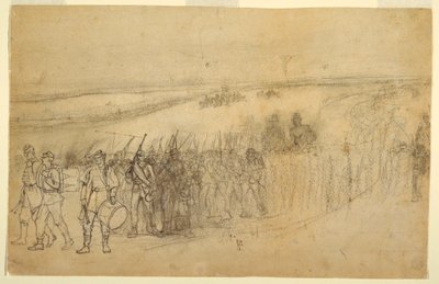 行進する歩兵隊列の図面、1862年頃 作： Winslow Homer