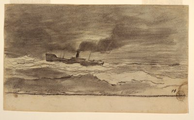 素描《漁船のある海景》カラーコーツ、イギリス、1881-82年 作： ウィンスロー・ホーマー