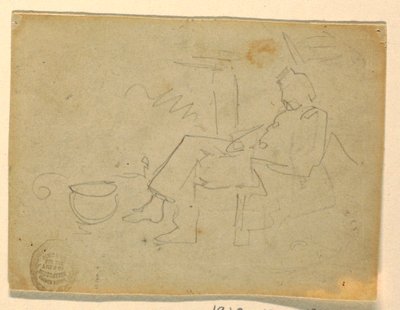 ドローイング、座った兵士、1862年 作： Winslow Homer