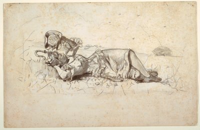 デッサン、休む羊飼いの女、1877年 作： ウィンスロー・ホーマー