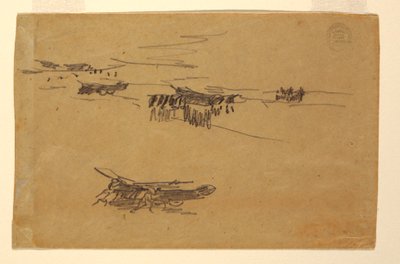 ドローイング、馬車に乗ったドリーのスケッチ、1881年 作： Winslow Homer