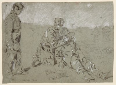 負傷した仲間に水を与える兵士の図面、1864年 作： ウィンスロー・ホーマー