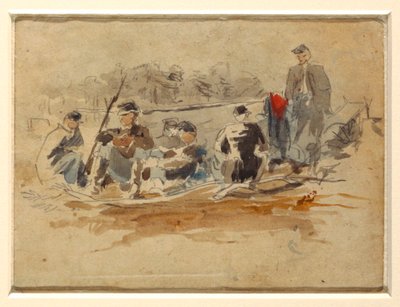 ドローイング、集団で座る兵士たち、1862年 作： ウィンスロー・ホーマー